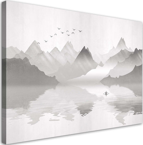 Quadro-su-tela,-Montagne-sul-lago-astrazione