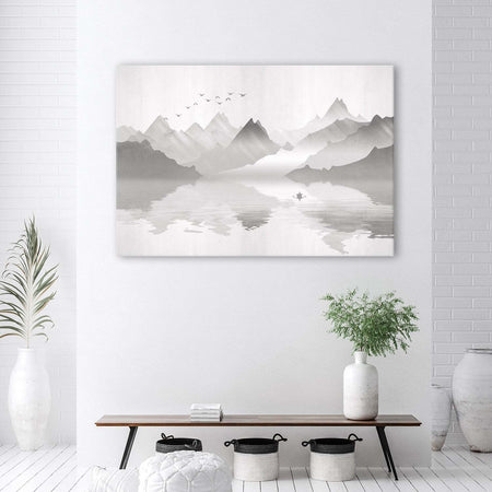 Quadro-su-tela,-Montagne-sul-lago-astrazione
