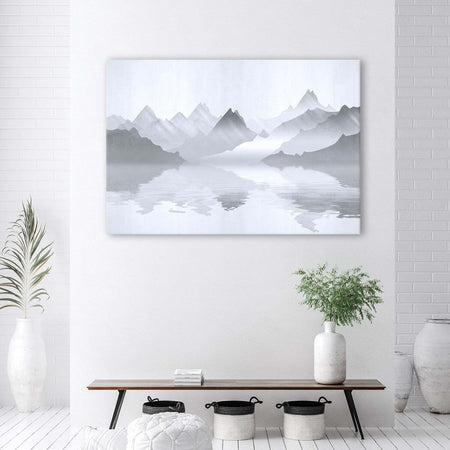 Quadro-su-tela,-Montagne-sul-lago-astrazione