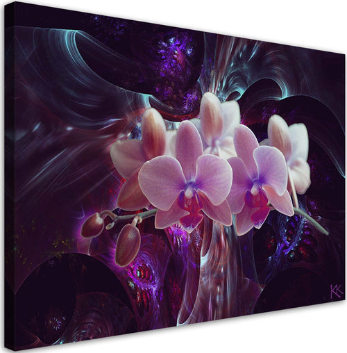 Quadro-su-tela,-Orchidea-bianca-su-uno-sfondo-scuro