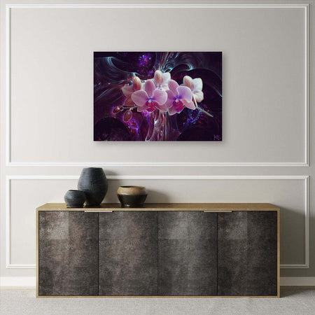 Quadro-su-tela,-Orchidea-bianca-su-uno-sfondo-scuro