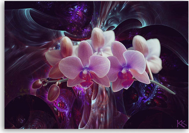 Quadro-su-tela,-Orchidea-bianca-su-uno-sfondo-scuro
