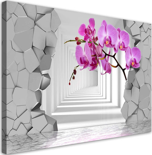 Quadro-su-tela,-Orchidea-su-uno-sfondo-3D-astratto
