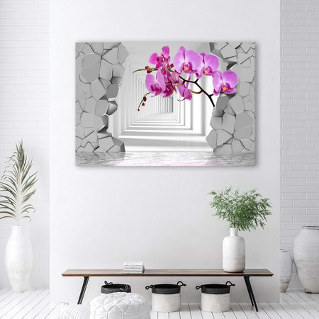Quadro-su-tela,-Orchidea-su-uno-sfondo-3D-astratto