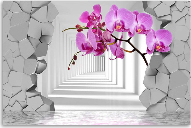 Quadro-su-tela,-Orchidea-su-uno-sfondo-3D-astratto