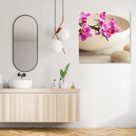 Quadro-su-tela,-Orchidee-rosa-nel-piatto