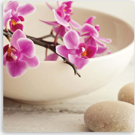 Quadro-su-tela,-Orchidee-rosa-nel-piatto