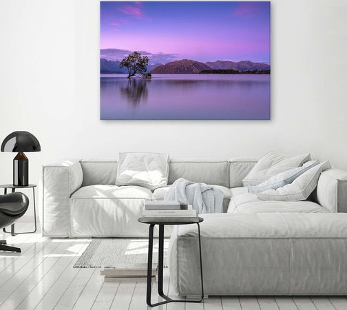Quadro-su-tela,-Paesaggio-albero-viola