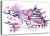 Quadro-su-tela,-Pagoda-Ciliegio-Giappone-dipinto