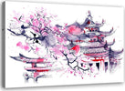 Quadro-su-tela,-Pagoda-Ciliegio-Giappone-dipinto