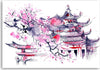 Quadro-su-tela,-Pagoda-Ciliegio-Giappone-dipinto