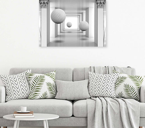 Quadro-su-tela,-Palle-nel-tunnel-di-geometria-3D