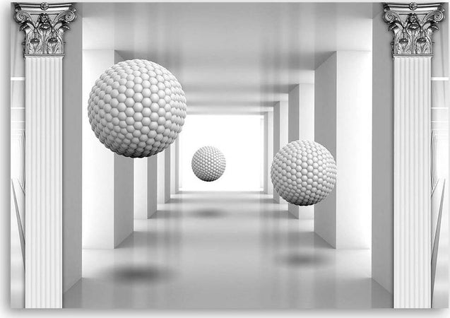 Quadro-su-tela,-Palle-nel-tunnel-di-geometria-3D