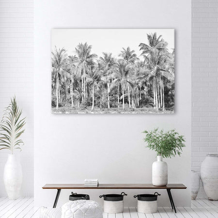 Quadro-su-tela,-Palme-in-bianco-e-nero-nella-giungla