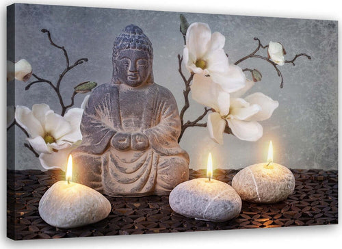 Quadro-su-tela,-Pietra-di-fiori-grigi-di-Buddha