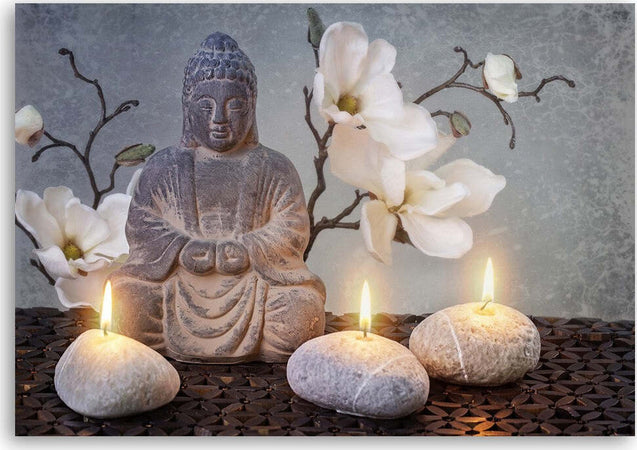 Quadro-su-tela,-Pietra-di-fiori-grigi-di-Buddha