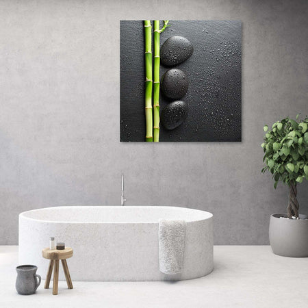 Quadro-su-tela,-Pietre-di-bambù-e-zen