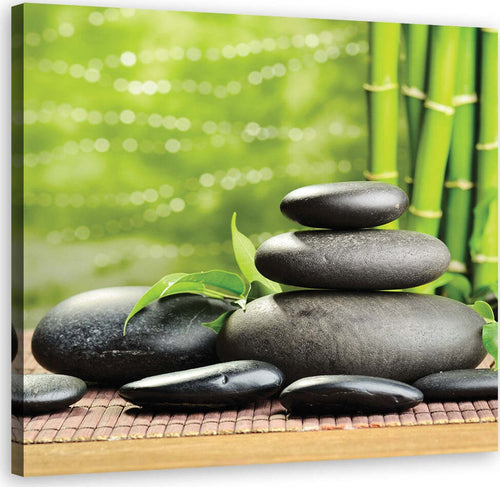 Quadro-su-tela,-Pietre-foglie-zen-spa