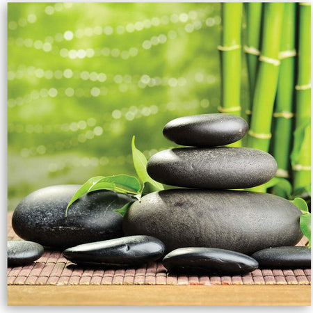 Quadro-su-tela,-Pietre-foglie-zen-spa