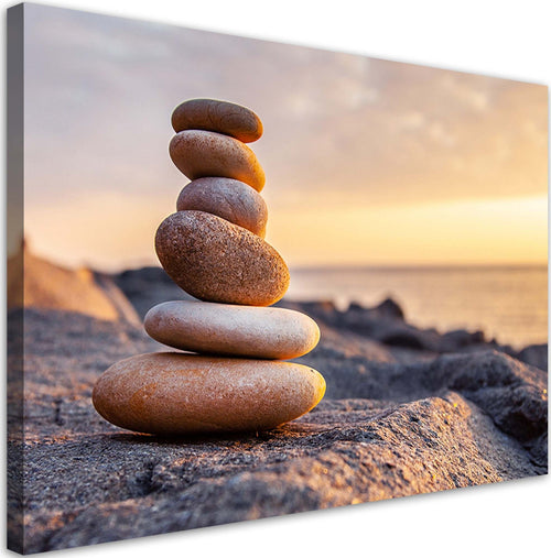 Quadro-su-tela,-Pietre-sulla-spiaggia-Zen