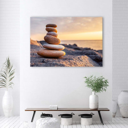Quadro-su-tela,-Pietre-sulla-spiaggia-Zen