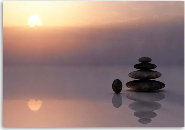 Quadro-su-tela,-Pietre-Zen-al-tramonto