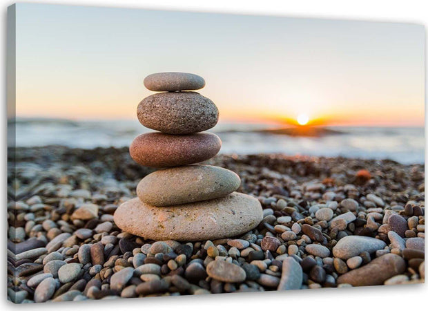 Quadro-su-tela,-Pietre-Zen-Beach-marrone