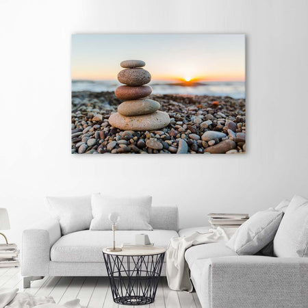 Quadro-su-tela,-Pietre-Zen-Beach-marrone