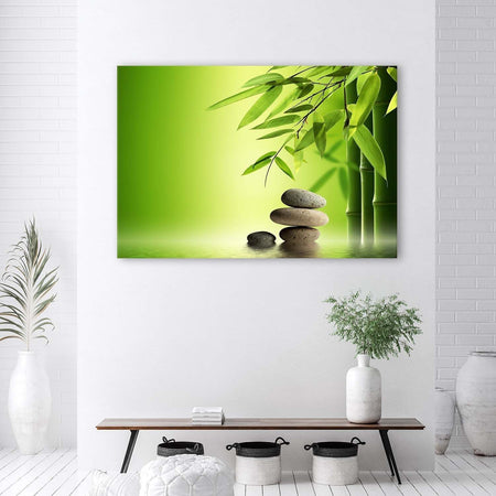 Quadro-su-tela-Pietre-Zen-di-bambù