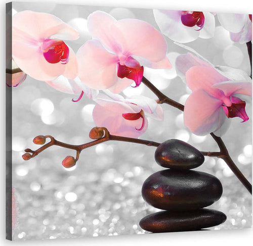 Quadro-su-tela,-Pietre-zen-e-un-ramoscello-di-orchidea