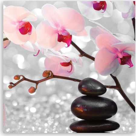 Quadro-su-tela,-Pietre-zen-e-un-ramoscello-di-orchidea