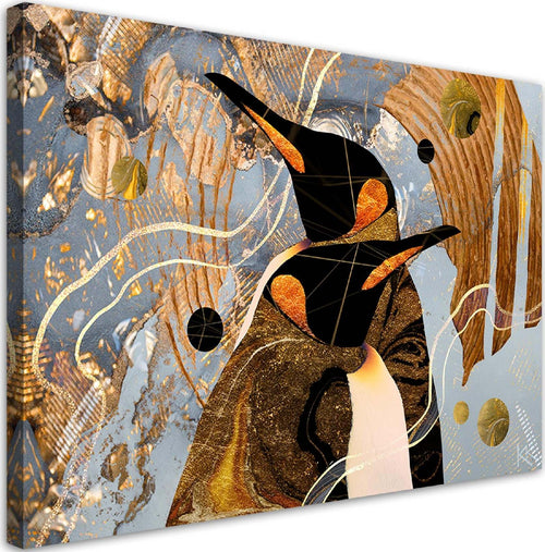 Quadro-su-tela,-Pinguini-dorati-Animali-astrazione