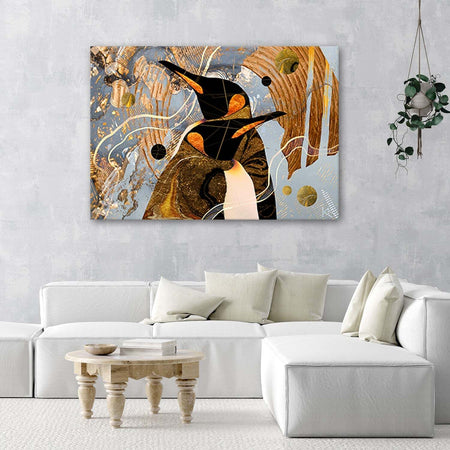 Quadro-su-tela,-Pinguini-dorati-Animali-astrazione