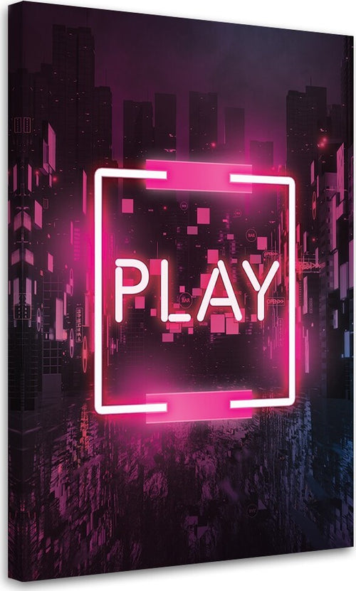 Quadro-su-tela,-Pink-Play-iscrizione-per-il-giocatore