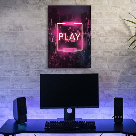 Quadro-su-tela,-Pink-Play-iscrizione-per-il-giocatore