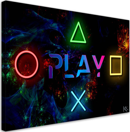 Quadro-su-tela,-Riproduci-iscrizione-e-pulsanti-per-il-controller
