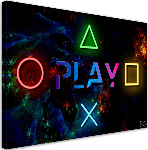 Quadro-su-tela,-Riproduci-iscrizione-e-pulsanti-per-il-controller