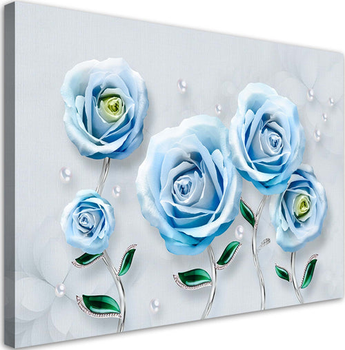 Quadro-su-tela,-Rose-3D-blu