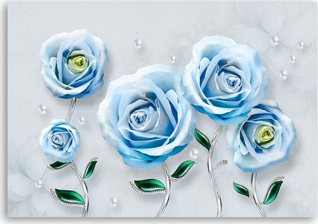 Quadro-su-tela,-Rose-3D-blu