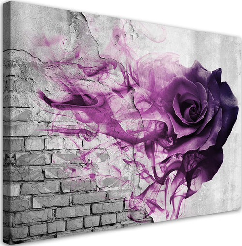 Quadro-su-tela,-Rose-viola-su-uno-sfondo-con-i-mattoni
