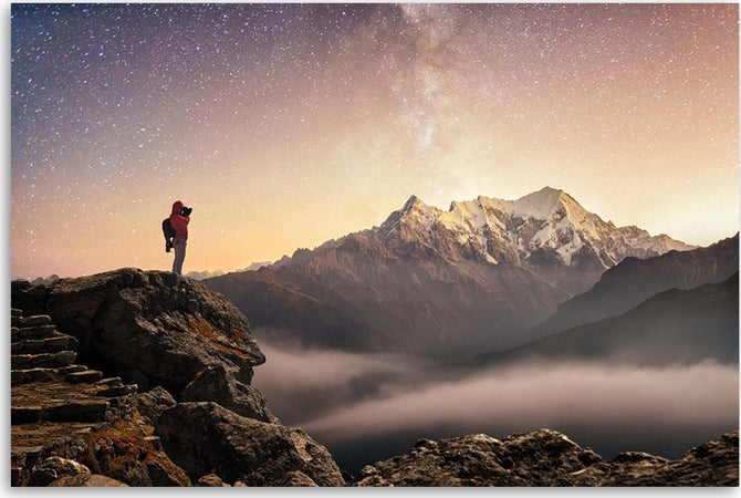 Quadro-su-tela,-Scalare-le-stelle-delle-montagne-del-cielo