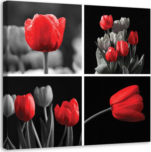 Quadro-su-tela,-Set-di-tulipani-rossi