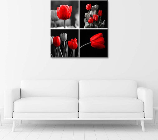 Quadro-su-tela,-Set-di-tulipani-rossi