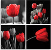 Quadro-su-tela,-Set-di-tulipani-rossi