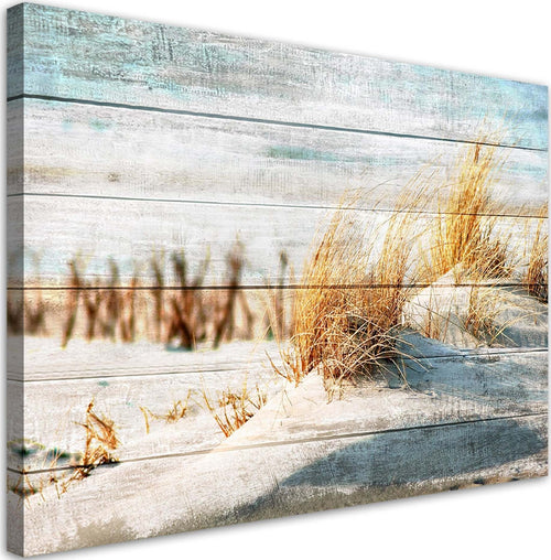 Quadro-su-tela,-Spiaggia-di-dune-sul-legno