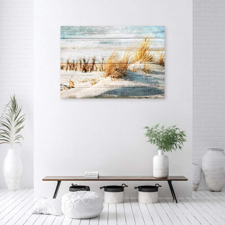 Quadro-su-tela,-Spiaggia-di-dune-sul-legno