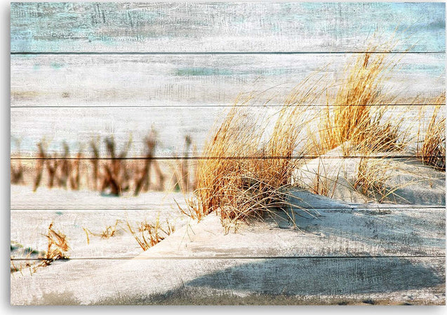 Quadro-su-tela,-Spiaggia-di-dune-sul-legno