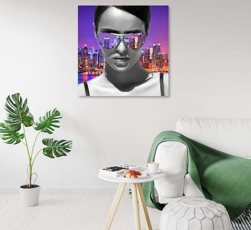 Quadro-su-tela,-Tela,-Pop-Art-Donna-a-New-York