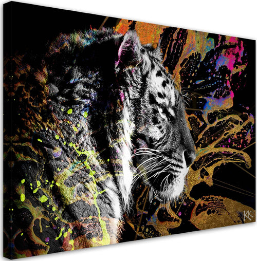 Quadro-su-tela,-Tigre-su-uno-sfondo-colorato