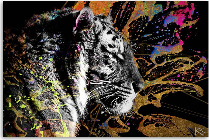 Quadro-su-tela,-Tigre-su-uno-sfondo-colorato